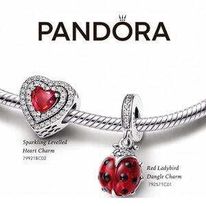 PANDORA Sparkling Leveled Red Heart & Ladybird DangleCharm (2 charms in one box)